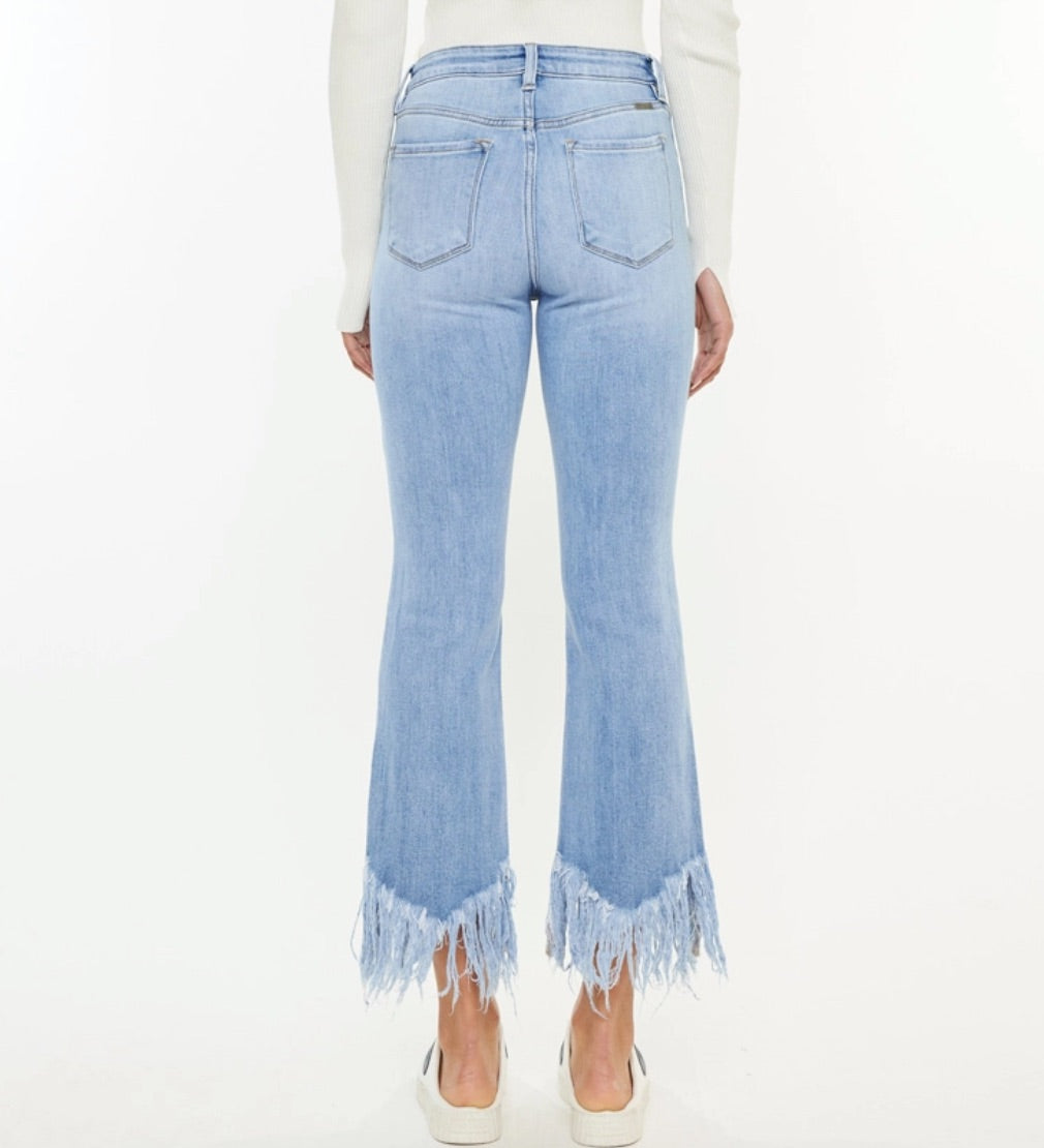 KAN CAN HIGH RISE CROP BOOTCUT FRINGE JEANS