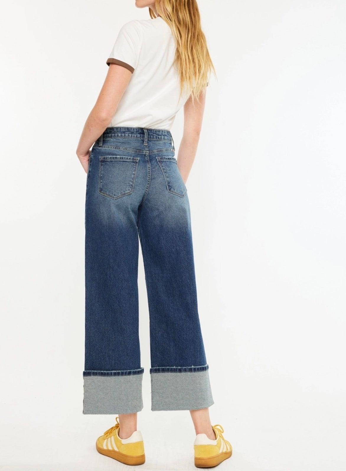 KanCan Button Fly High Rise Cropped Wide Leg Jeans