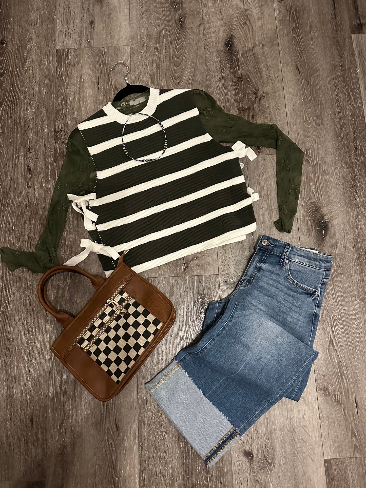 OLIVE SIDE TIE STRIPE SWEATER VEST