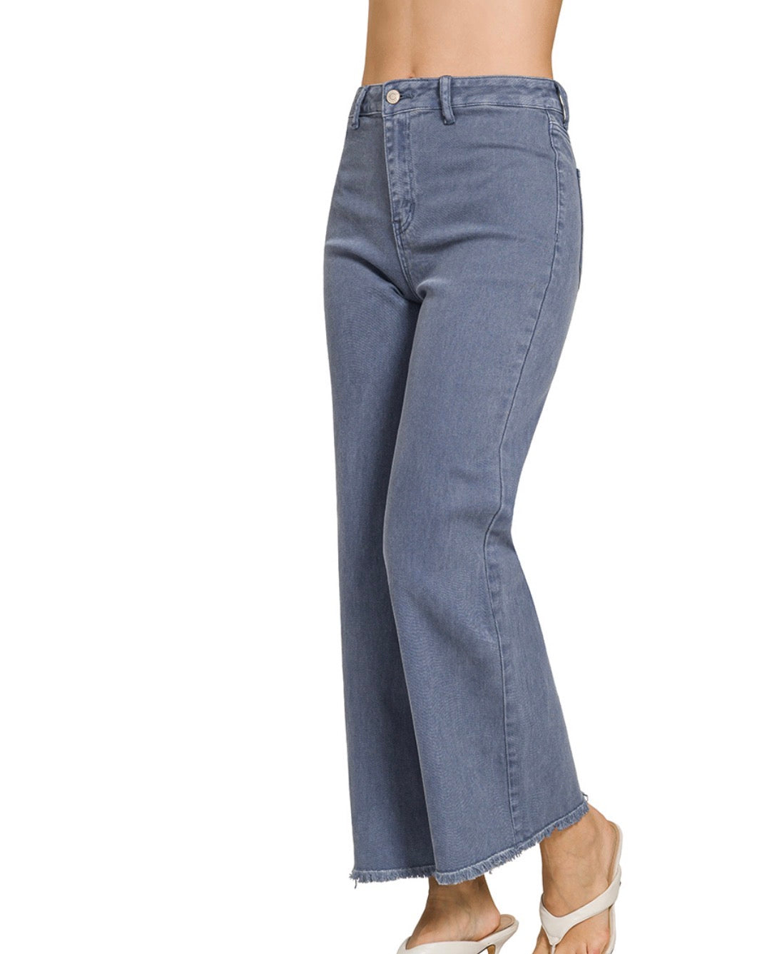 Zenana Blackberry Frayed Cutoff Hem Straight Wide Pants