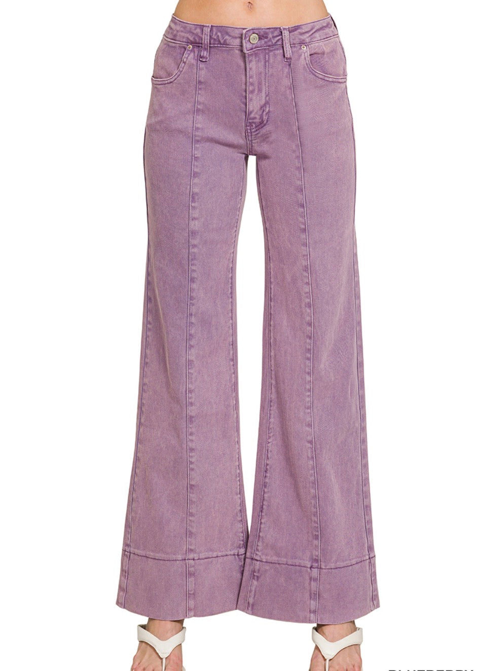 Zenana Violet Mid Rise Wide Leg Pants