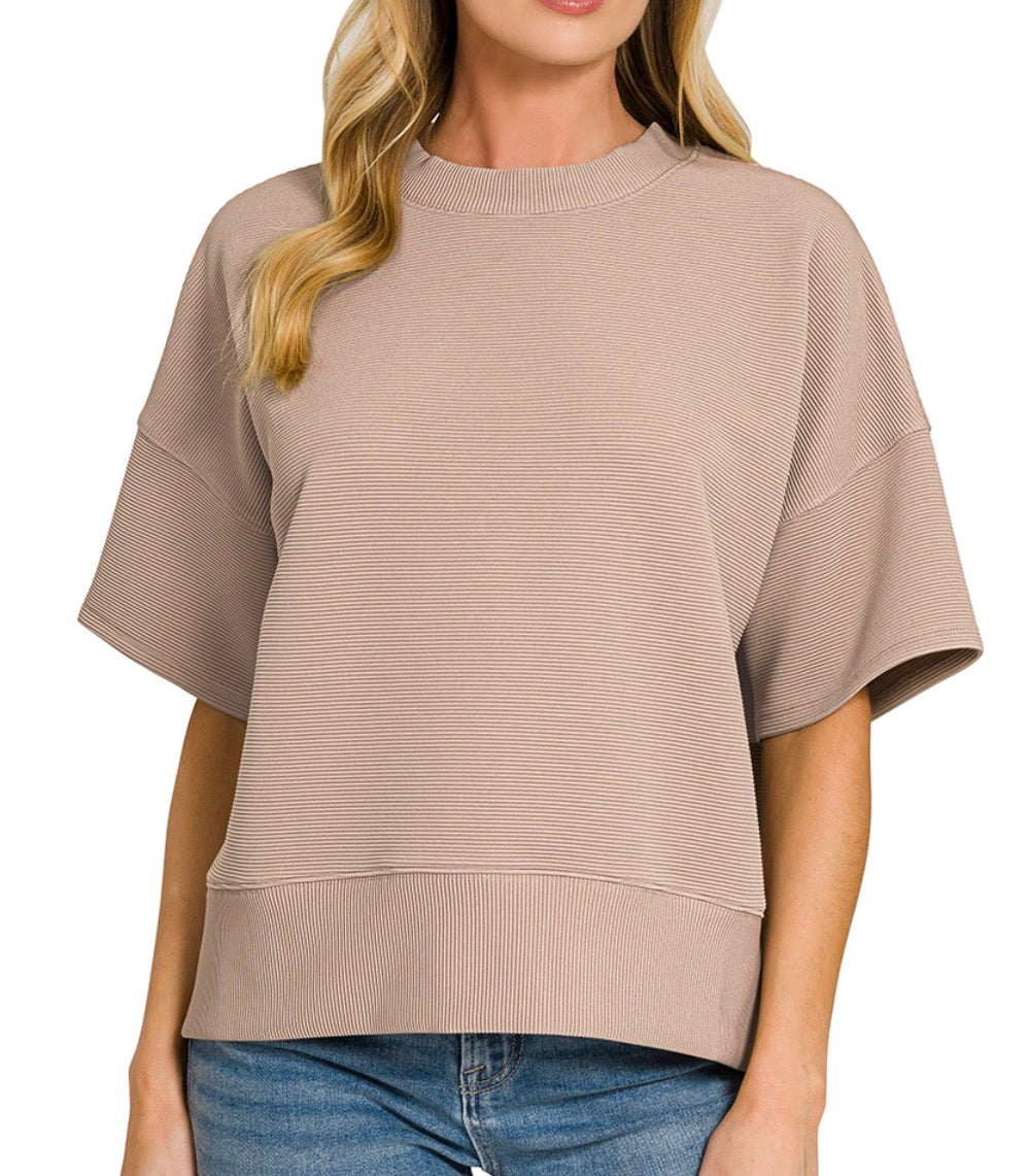Ribbed Waist Banded Top - Cocoa