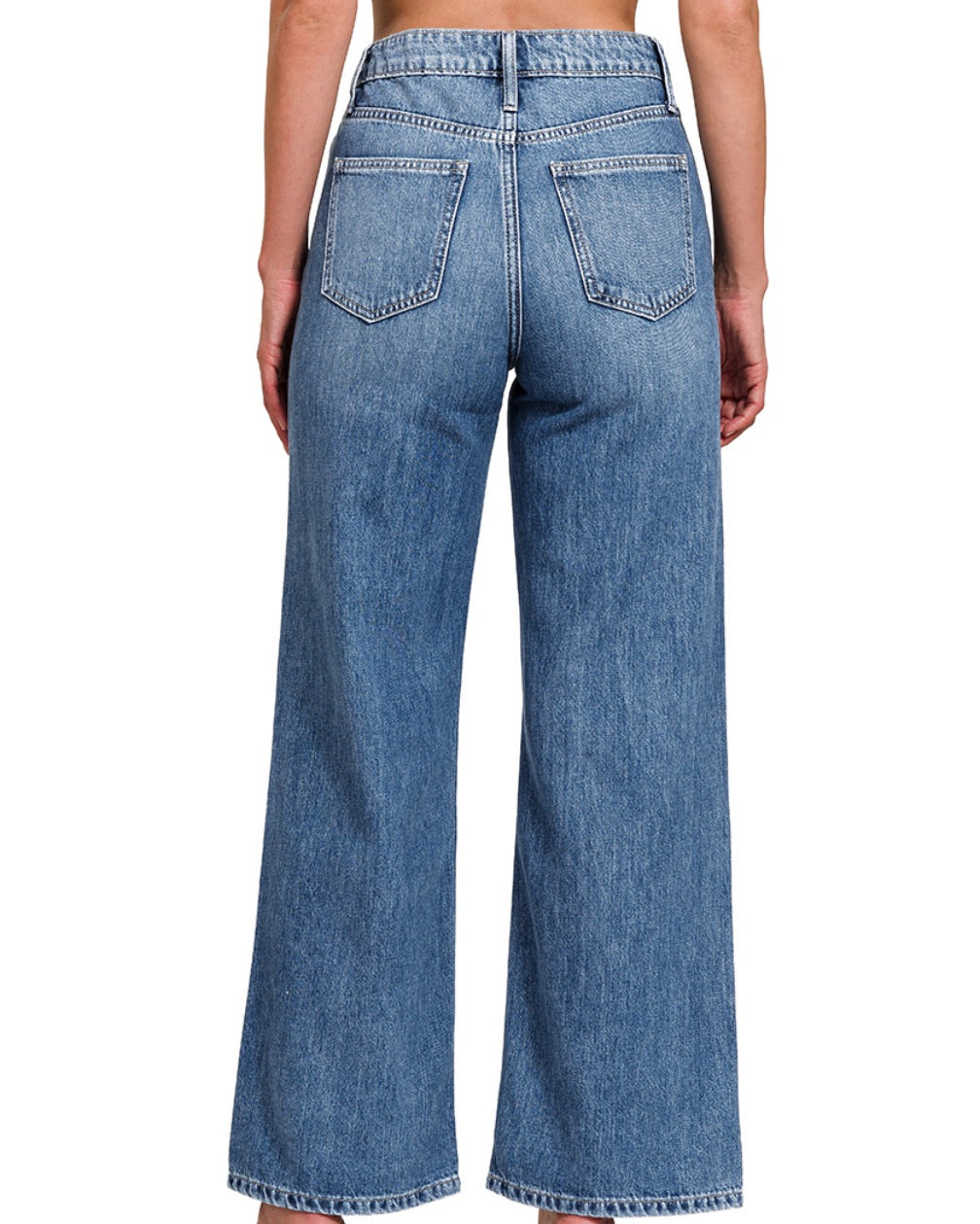 ZENANA HIGH WAIST WIDE LEG STRAIGHT DENIM PANTS