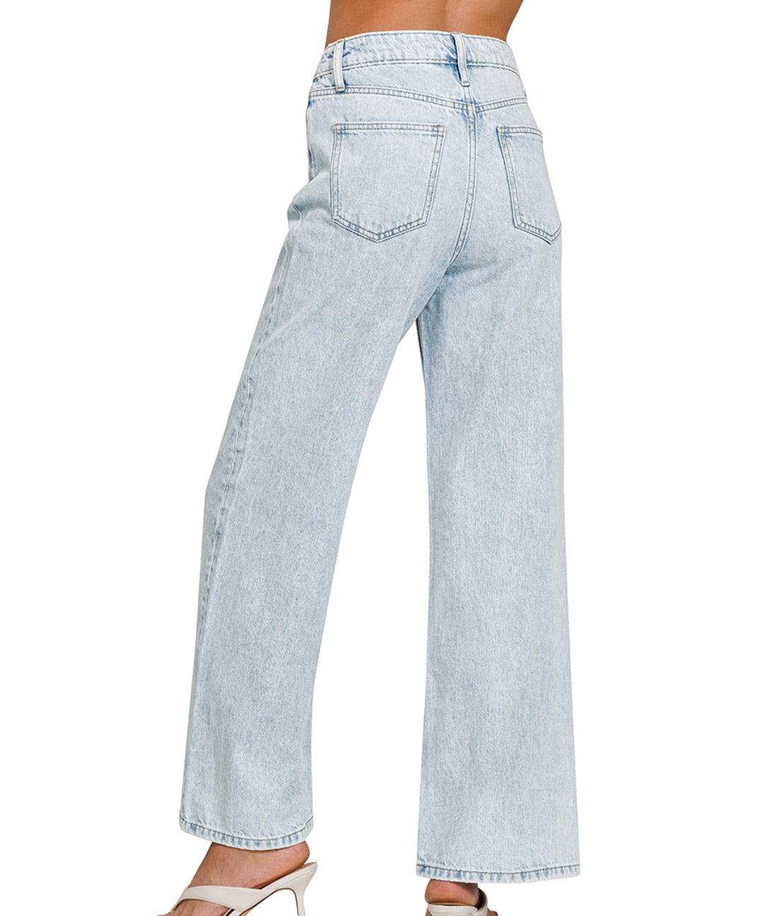 ZENANA HIGH WAIST WIDE LEG STRAIGHT DENIM PANTS