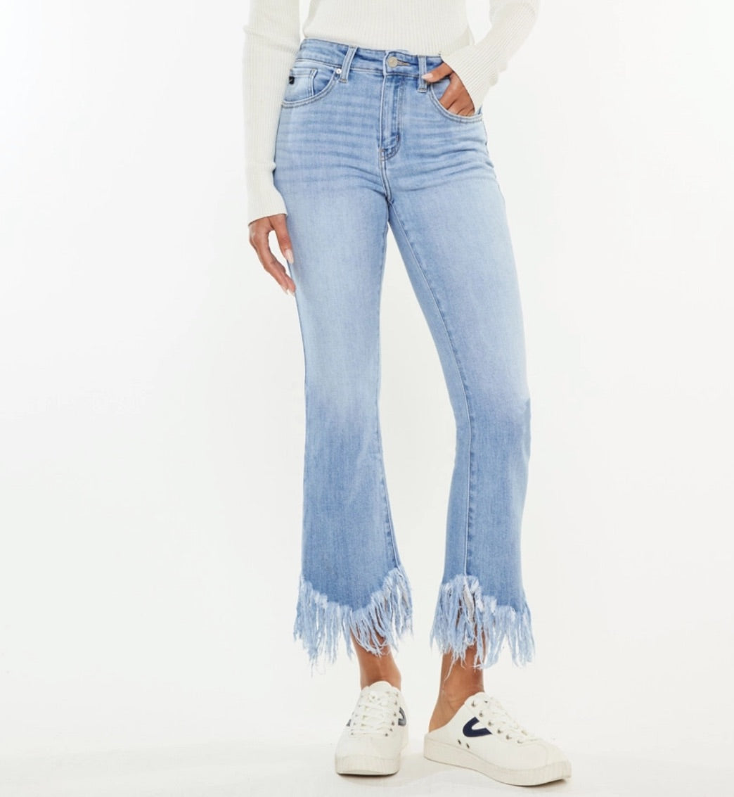 KAN CAN HIGH RISE CROP BOOTCUT FRINGE JEANS