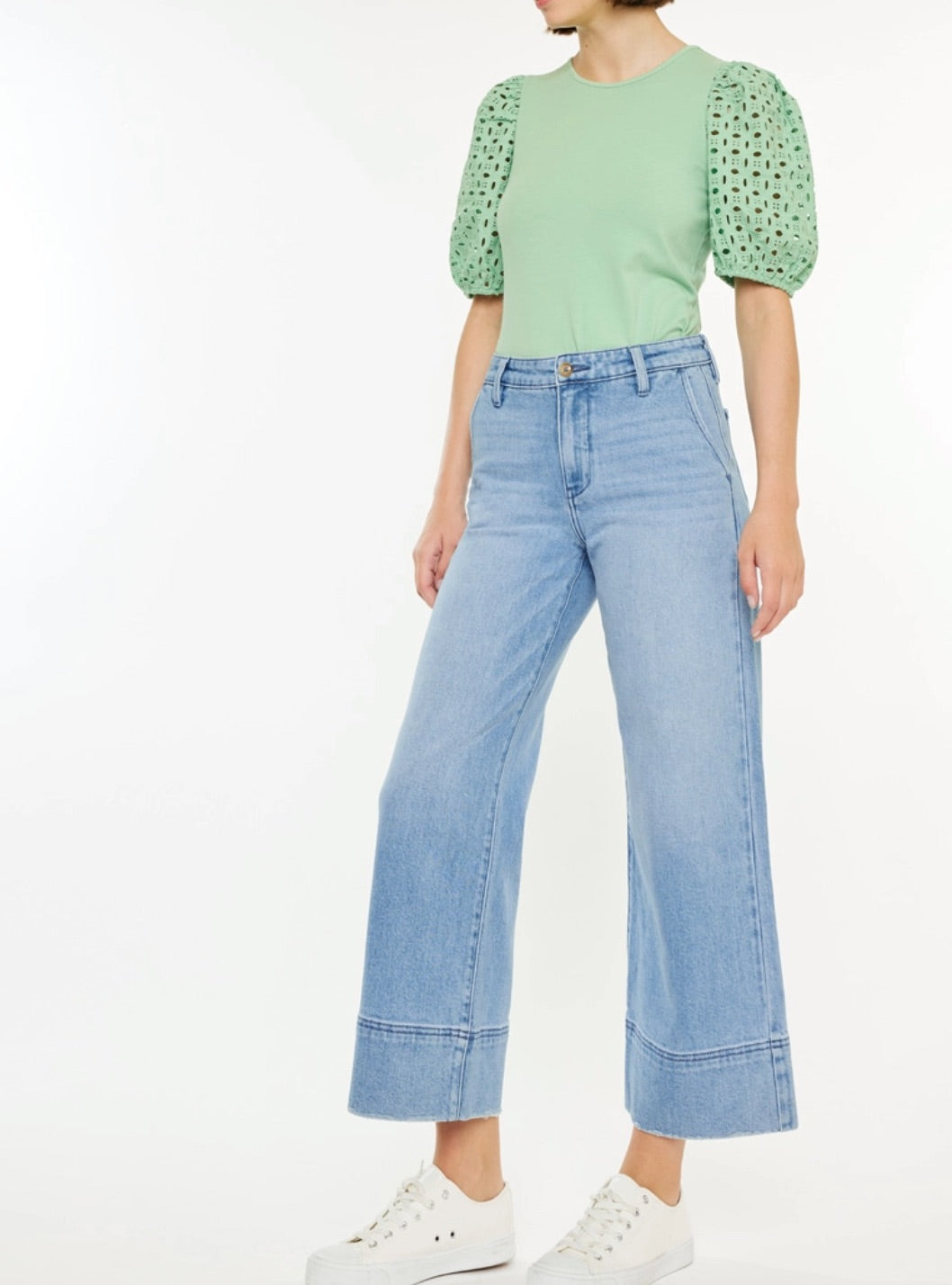 Kan Can High Rise Crop Wide Leg Jeans