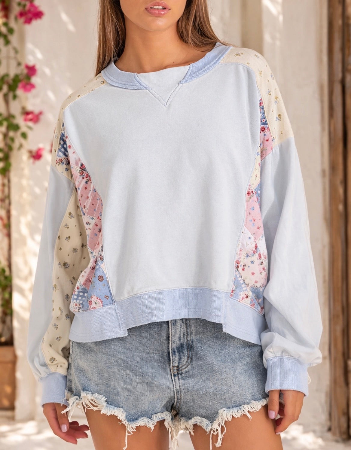 Blue Patchwork Sweatshirt