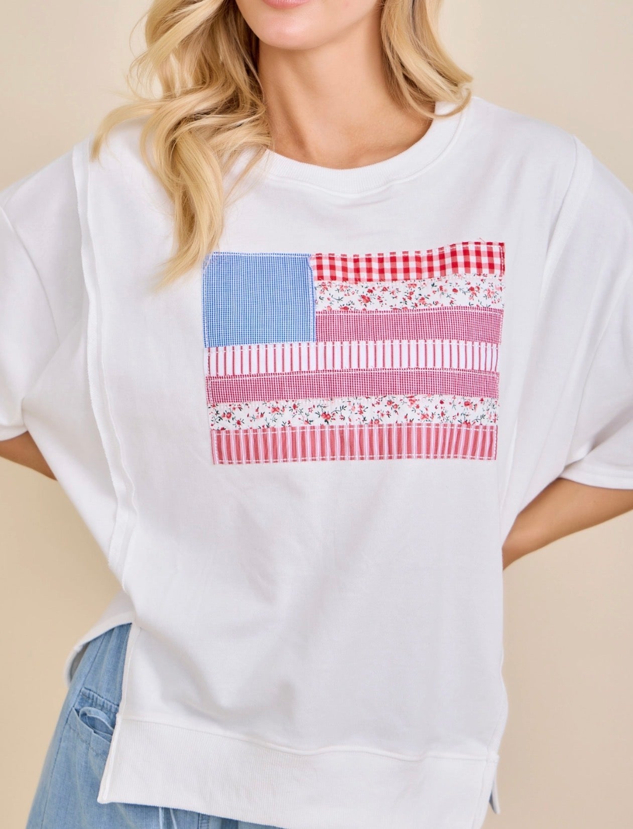Patchwork American Flag Oversized Top