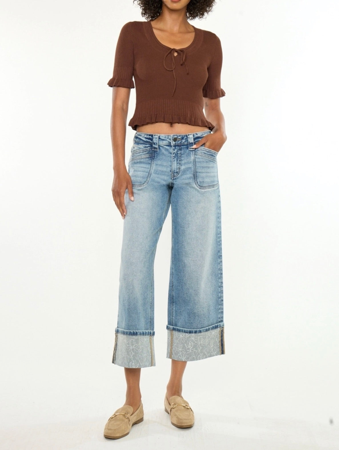 KanCan Detailed Cuffed Pants