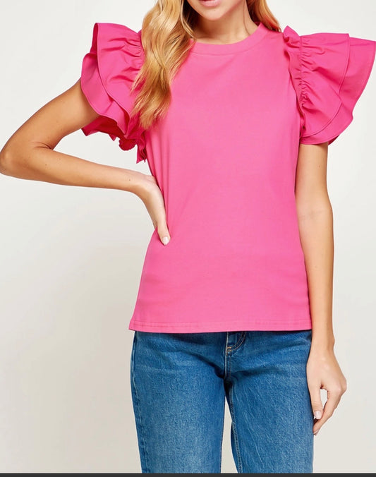Fuchsia Flutter Ruffled Sleeve Top