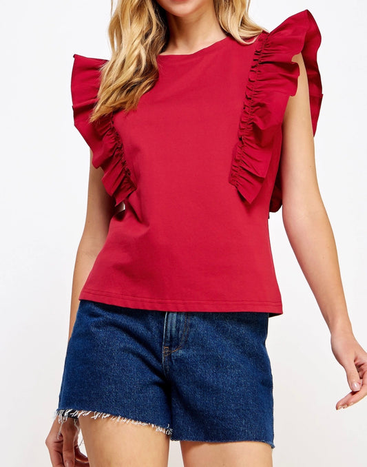Poplin Ruffle Sleeveless Top