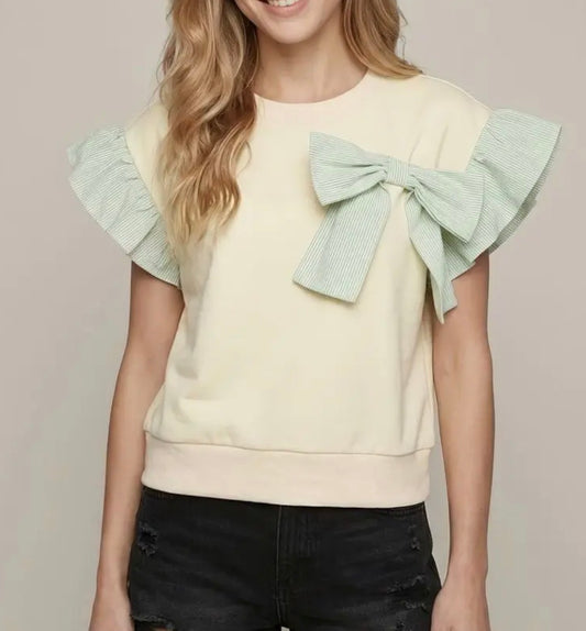 Bow & Ruffle Sleeve Detailed Top