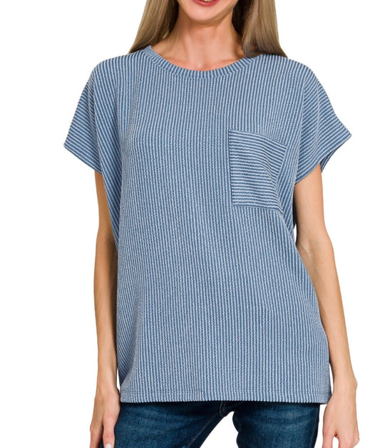Blue Ribbed Top