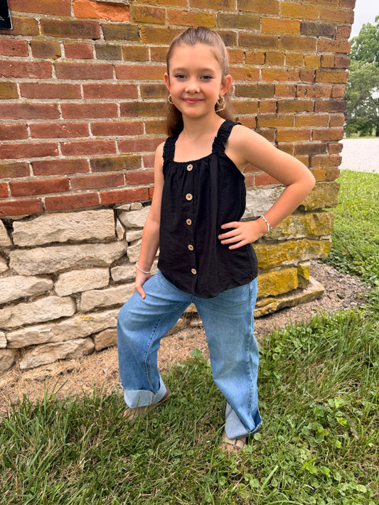 Girls Button Detail Ruffle Strap Tank