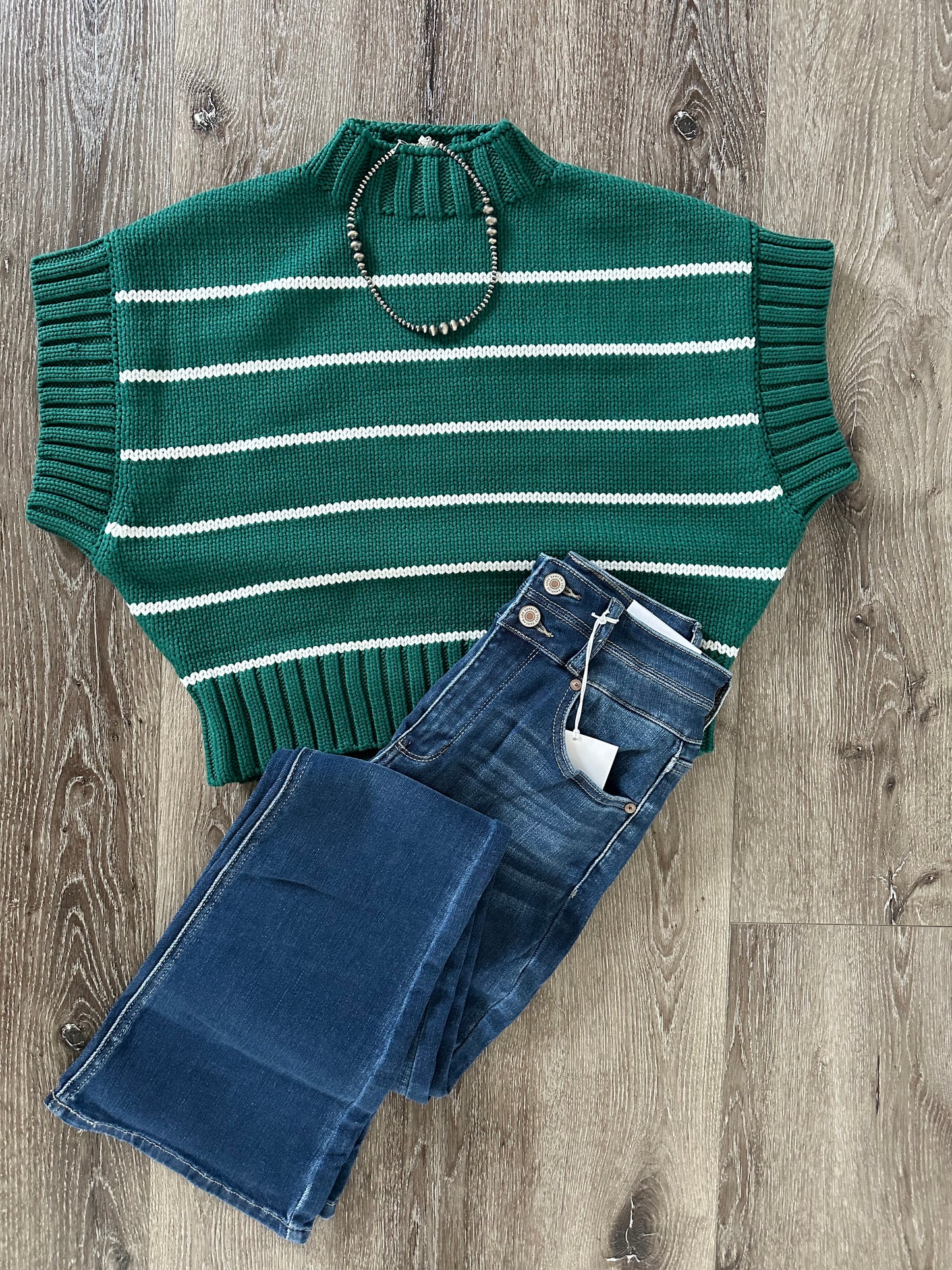 STRIPED CROPPED MOCK NECK SWEATER