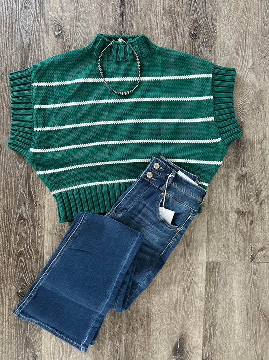 STRIPED CROPPED MOCK NECK SWEATER