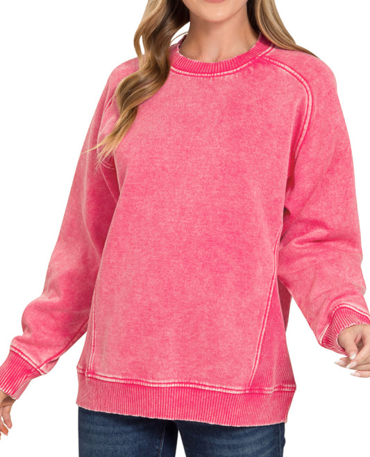 Acid Washed Fuchsia Sweatshirt