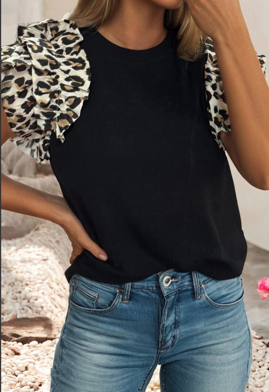 Leopard Ruffled Sleeve