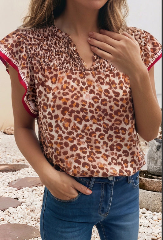 Short Sleeve Leopard Blouse