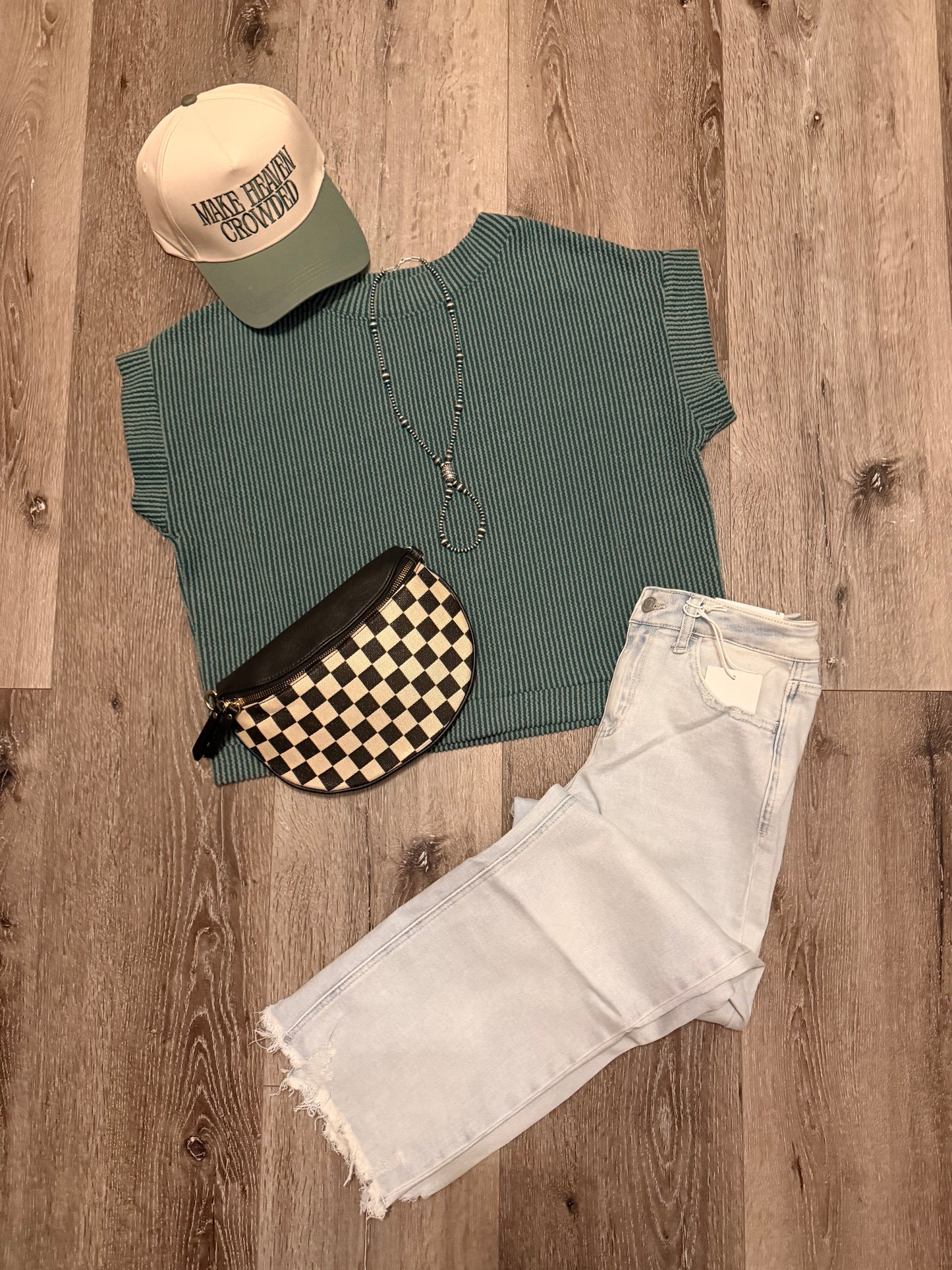 Hunter Green Ribbed Cap Sleeve Top