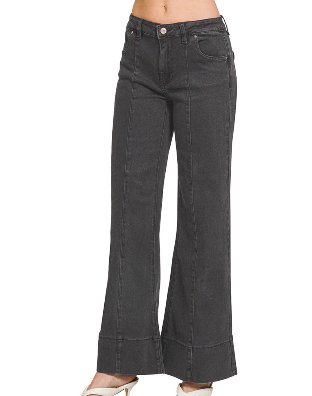 Zenana Black Mid Rise Wide Leg Pants