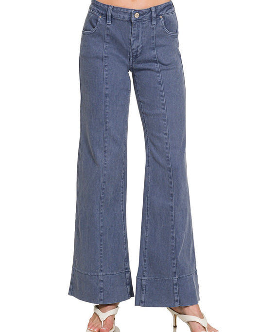 Zenana Blackberry Mid Rise Wide Leg Pants