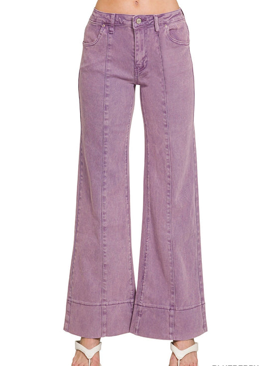 Zenana Violet Mid Rise Wide Leg Pants
