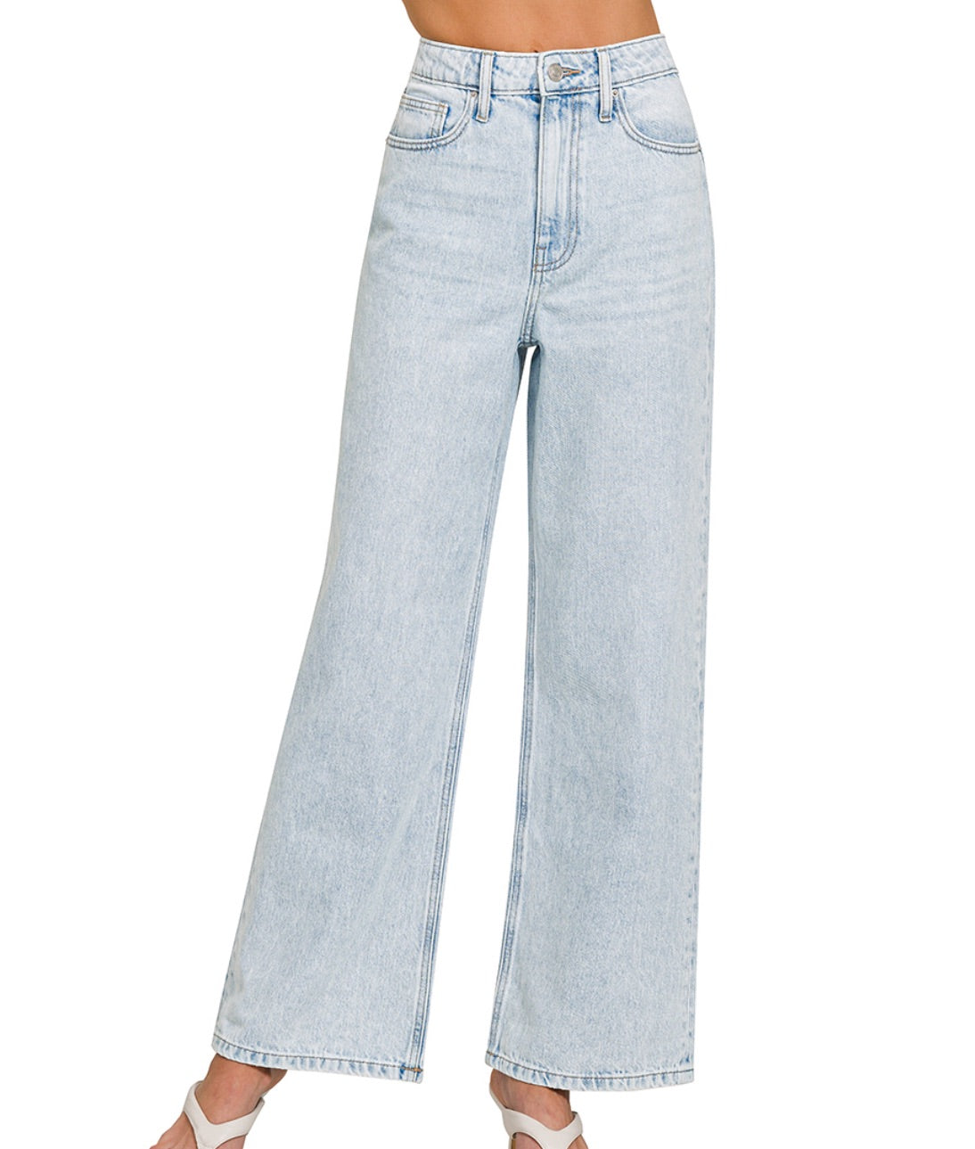 ZENANA HIGH WAIST WIDE LEG STRAIGHT DENIM PANTS