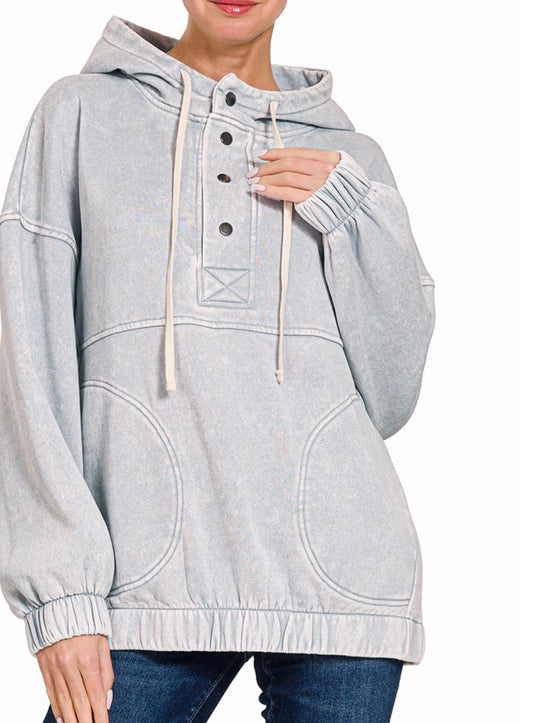 LIGHT GRAY OVERSIZED POCKET HOODIE