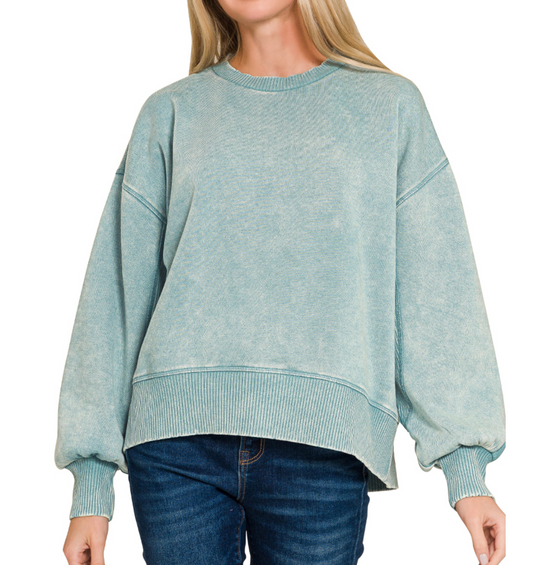 Ash Blue Acid Wash Fleece Oversized Sweatshirt